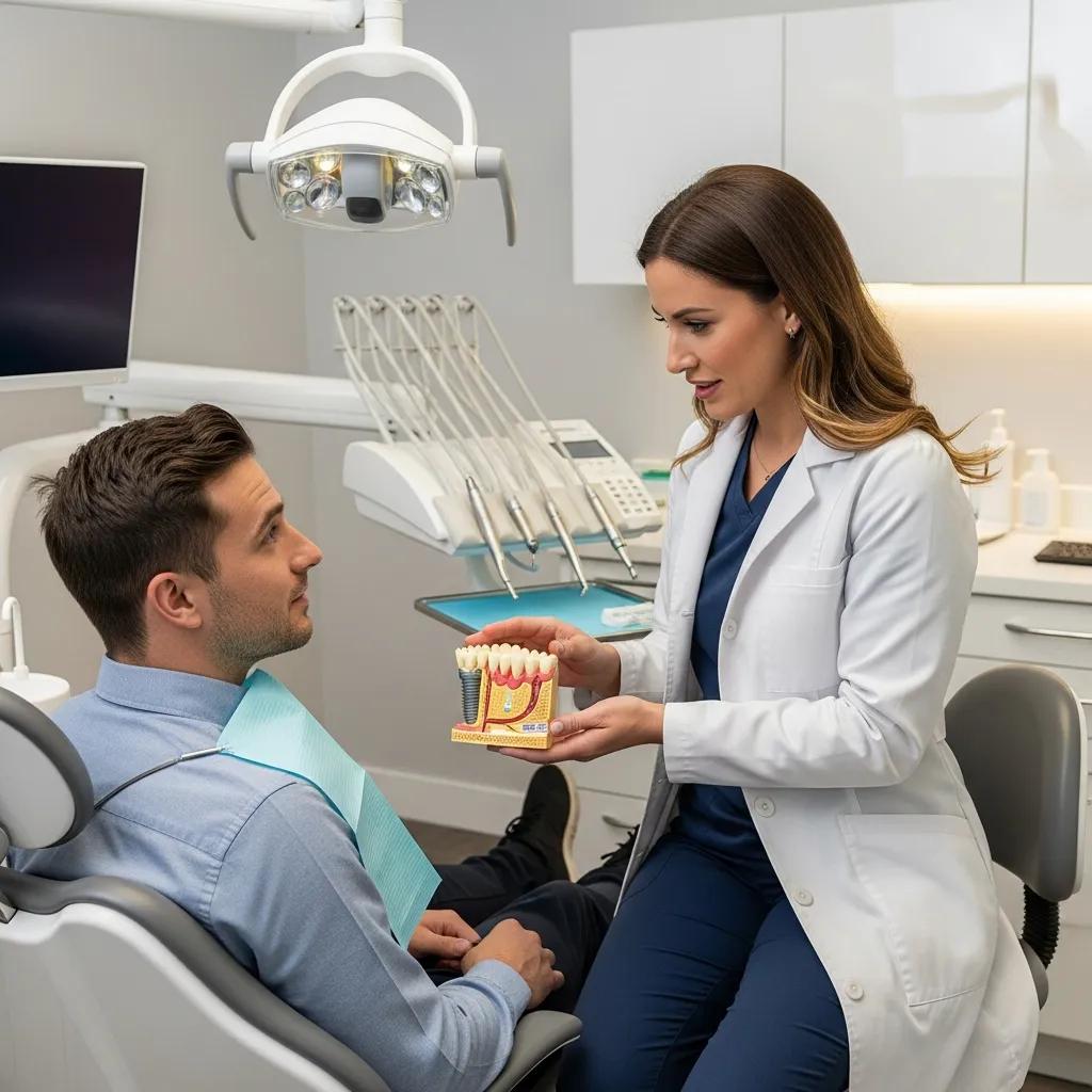 Dental professional discussing dental implant options with a patient